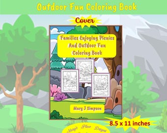 Families Enjoying Picnics | Outdoor Fun Coloring Book| 30 images | Colorable text | Black and white images | age 7up | letter size pages