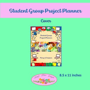 May include: A Student Group Project Planner cover with blue script text. The cover design includes computer-themed illustrations and the word "SAMPLE". The planner measures 21.6 x 27.9 cm.