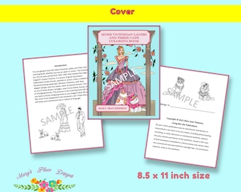 More Victorian Ladies and Their Cats Coloring Book| detailed pictures| adults and teens | printable activities |Imaginative