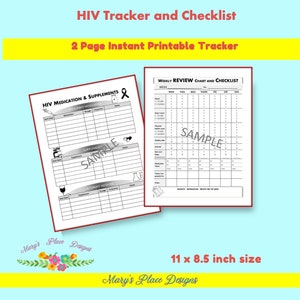 Rastreador de VIH / Rastreador de medicamentos y suplementos para el VIH / Cuadro de revisión semanal / Lista de verificación / Cuadro de revisión del VIH / Registros de medicamentos / / Imprimibles