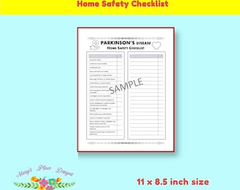 Parkinsons Disease Sheet |Parkinsons Home Safety Checklist | Checklist with Prompts  | Instant Download | Printables