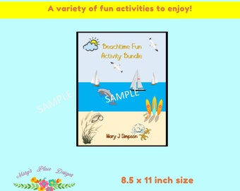 Beach Activities, Digital printables, Kids’ activities, ages 5 - 7, Letter size pages, mazes, kids puzzles, beach hunt, scavenger hunt