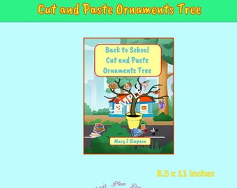 Back to School Cut and Paste Ornaments Tree| Party Decor | Classroom decorations | digital download | DIY mobiles | scissor skills