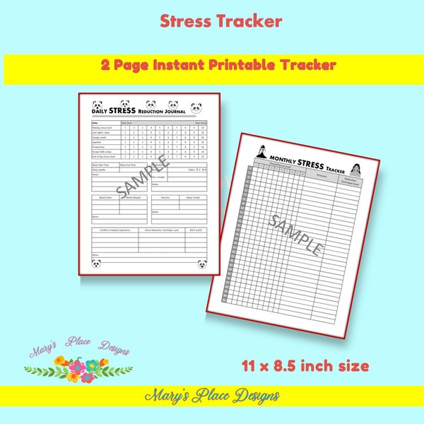 Monthly Stress Tracker | Stress Checklist |Categorized Prompts | Daily Stress Reduction Journal | Instant Download | Printables