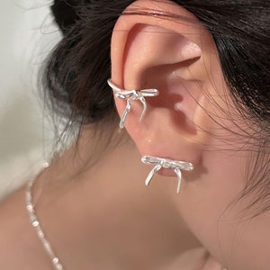 Bow ear cuff, ear clips, cute ribbon cuff, gift for her