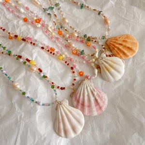 Shell beaded Necklace, y2k summer chain necklace | floral choker | seashells necklace handmade jewelry | handmade necklace | gift for