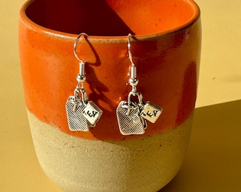 Silver Tea Bag Earrings, Quirky Tea Lover Gift, Office Colleague Present