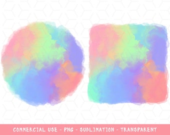 Pastel Rainbow Ink Painting Background Transparent Sublimation Background Shapes + Full Image Included Instant Download Digital PNG Files