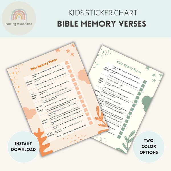 Bible Verse Sticker Chart for Kids | Bible Memory Verse Rewards Chart | Bible Verse Checklist | Scripture Memory | Printable Download