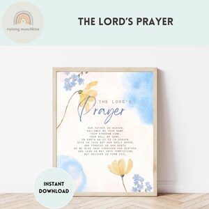 The Lord’s Prayer Print for Girls – Christian Wall Art for Kids Room – Bible Verse Nursery Decor – Watercolor Scripture Art – Digital