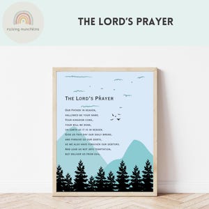 The Lord&#39;s Prayer Print: Watercolor Forest Christian Nursery Art (Digital Download)