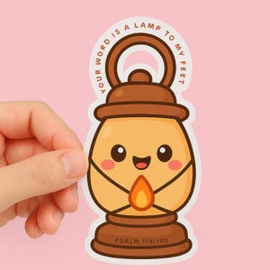 Psalm 119:105 Sticker, &quot;Your Word is a Lamp to My Feet&quot; Bible Verse Lantern, Christian Kawaii Faith Sticker for Bottles, Journals & Gifts