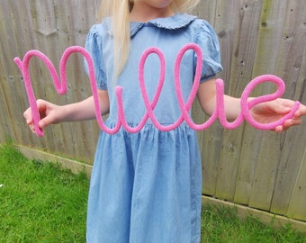 Knitted Wire Name, Wire Signs, Custom Rope Name, Nursery Name Sign, Personalised Gift for Kids, Knitted Name Sign, Wire Words, Wall Decor