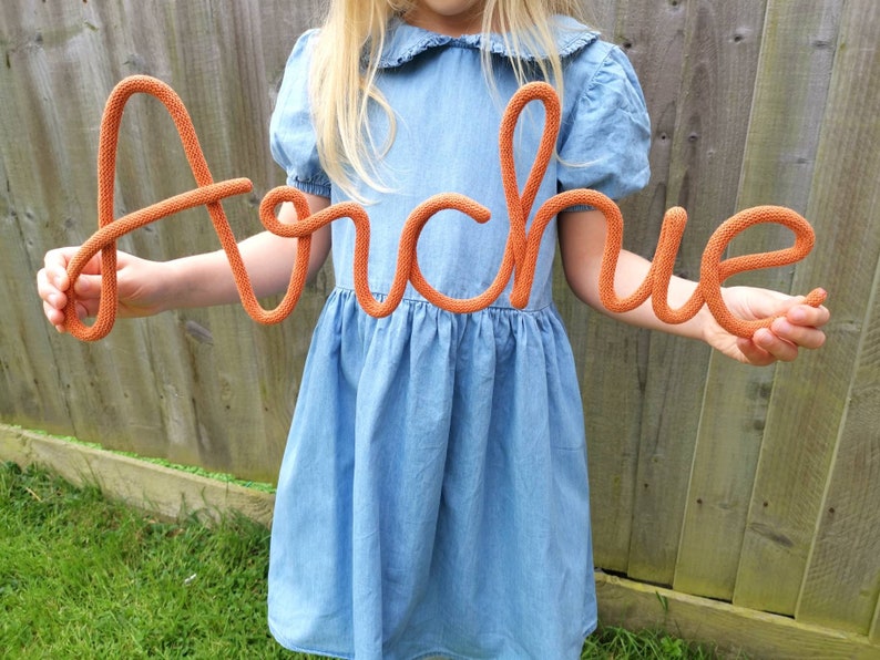Personalised Knitted Wire Names Wire Rope Name Wire Signs Nursery Name Sign Knitted Name Sign Custom Wire Words Nursery Decor image 1