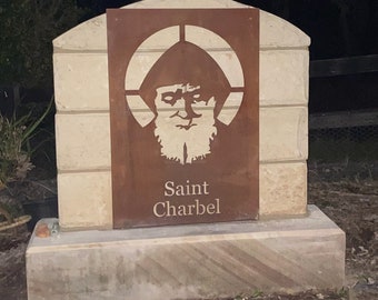 Saint Charbel Makhlouf Corten Steel Garden Art 51.6x78cm Religious Wall Decor, Lebanese Maronite Saint, Outdoor Yard Sign, Rustic Metal Art