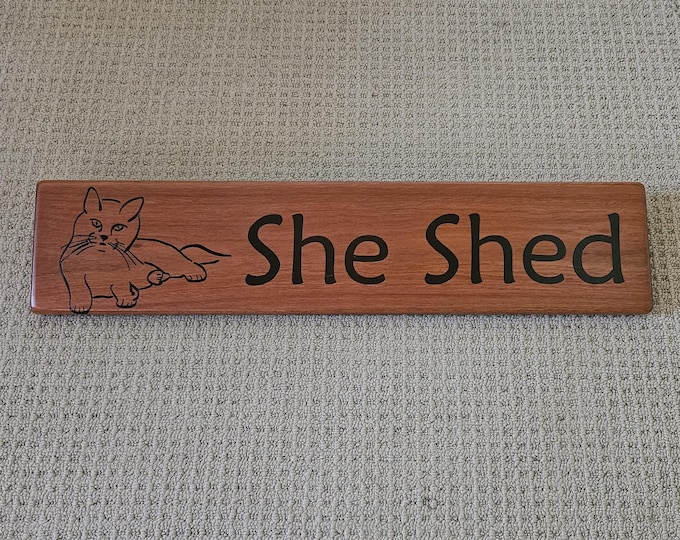 She shed sign with cat image made from hardwood timber, Gift idea for Mum Girl friend Grandma, Sewing room, Clearance item made in Australia