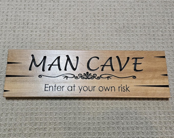Gift idea man cave sign made from hard timber with carved in letters, Clearance item made in Australia ( No. 6 )