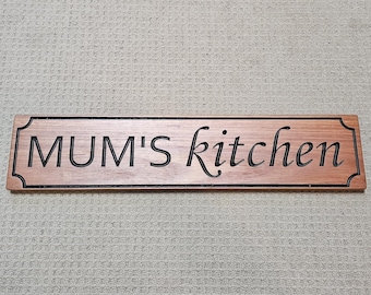 Mum's Kitchen sign made from hard timber with carved in letters, Unique gift idea for Mum Grandma Nanna, Clearance item, made in Australia