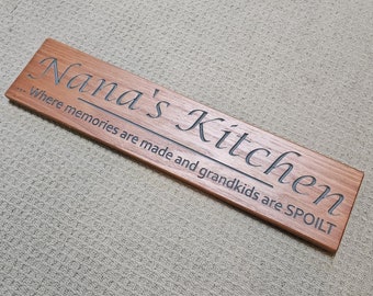 Nana's Kitchen sign made from hard timber with carved in letters, Unique gift idea for Mum Grandma Nanna, Clearance item, made in Australia
