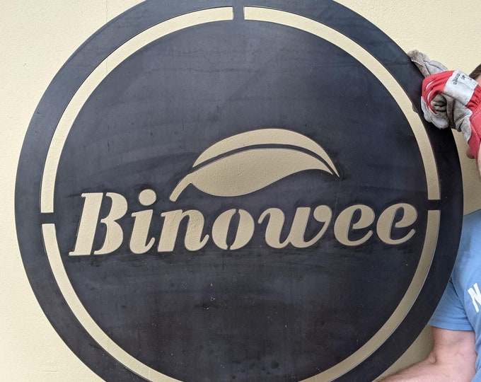 Corten Steel Round Sign 78x78cm - Binowee Aboriginal Australian Word Meaning 'Green Place' - Personalised Rusted Metal Decor Gift Idea