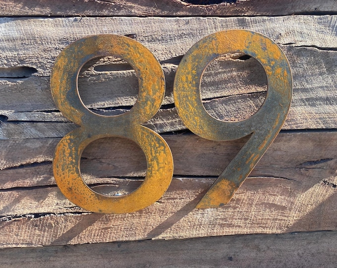 House numbers and letters made from rusted Corten steel, Free floating numbers on wall, Custom sizes available (No. 8) measures 20 x 30cm