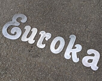 Personalised Corten Steel 'Euroka' Sign - The E is 20 x 27cm - Custom Cut-Out Letters for Wall, Fence, or Business Decor - Unique Gift Idea