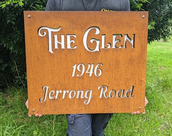 Corten steel ( rusted ) property sign 70 x 60cm, Custom metal sign made for your house, property, business with your wording, image or font
