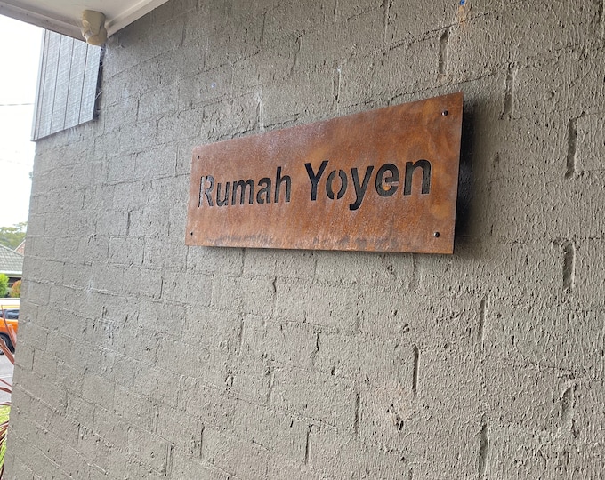 Rusted Corten steel house 20 x 40cm address sign made with your wording. Great for your home/business/gift idea birthday present, Discount