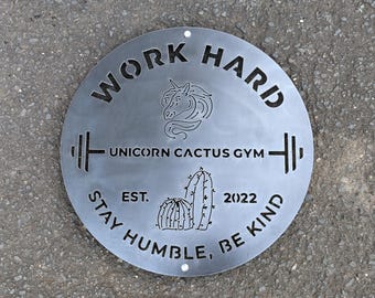 Personalised Corten Steel Gym Sign - 45 x 45cm - Lifting Weights, Unicorn & Cactus Design - Rustic Home or Business Decor - Unique Gift Idea