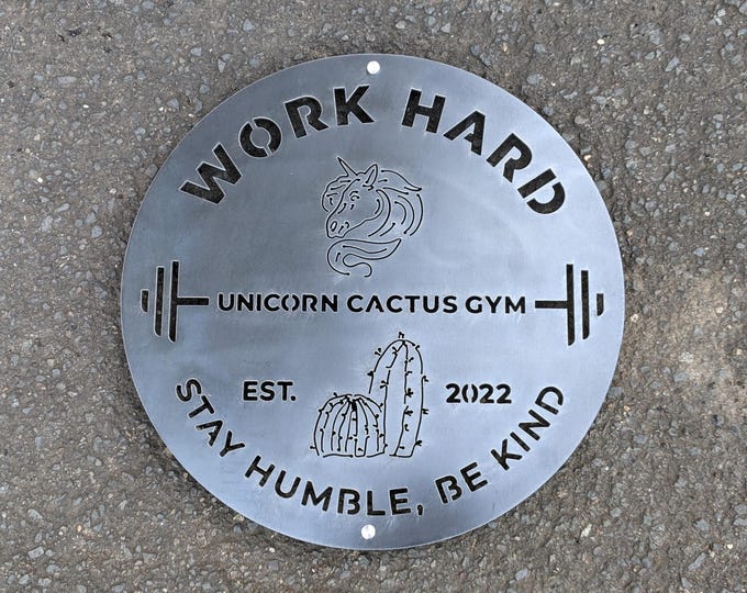 Personalised Corten Steel Gym Sign - 45 x 45cm - Lifting Weights, Unicorn & Cactus Design - Rustic Home or Business Decor - Unique Gift Idea