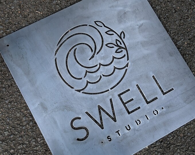 Custom made metal business sign with logo 50 x 50 cm, SWELL rustic Corten steel business advertising ideas, unique signage made in Australia