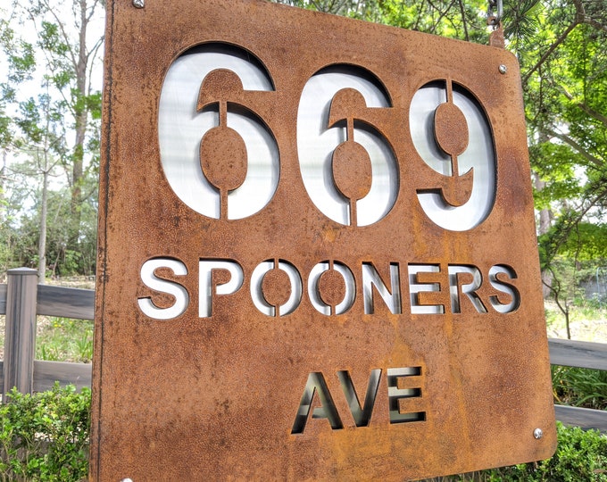 Rustic metal driveway sign 50 x 50cm House number and address sign. Classy sign for property, outdoor sign, home decor, Gift idea, letterbox