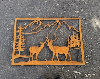 Corten Steel Deer Nature Scene Address Sign – 70x100cm Rustic Metal Garden Art or Privacy Screen – Customised with Your Address, made in Aus