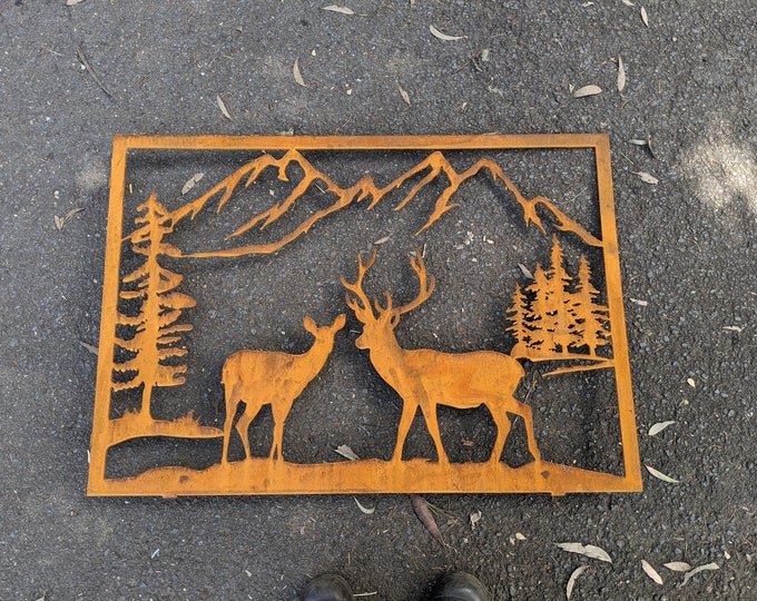 Corten Steel Deer Nature Scene Address Sign – 70x100cm Rustic Metal Garden Art or Privacy Screen – Customised with Your Address, made in Aus