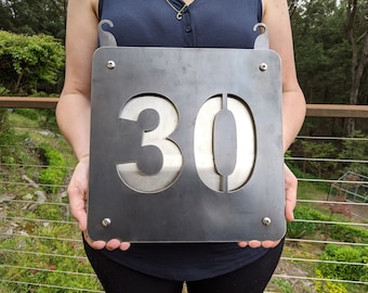 Metal house number 30 x 30cm with your words for letterbox front door property entrance rustic home decor gift idea for housewarming wedding
