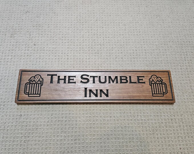 Wooden Bar man cave sign made from hard timber with carved in letters, Clearance item made in Australia