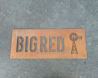Farm Corten Steel Sign 40 x 100cm - Rustic Windmill Property Sign with Personalised Wording - Home & Business Decor - Unique Gift Idea
