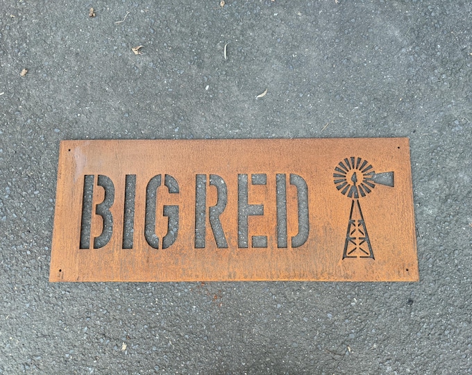 Farm Corten Steel Sign 40 x 100cm - Rustic Windmill Property Sign with Personalised Wording - Home & Business Decor - Unique Gift Idea