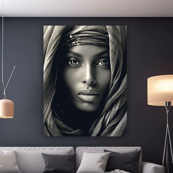 African Woman Art, Printable JPG Image, Instant Digital Download, Black and White Poster Art, Extra large Wall Art, Ethiopian Home Decor Art