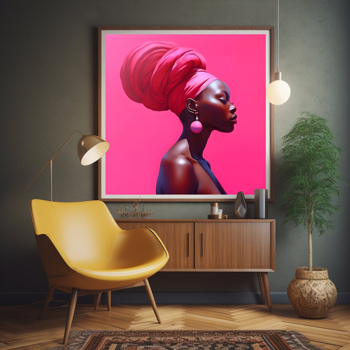 Black Woman Portrait Art Print: Feminine Power, Pink Backdrop (digital ...
