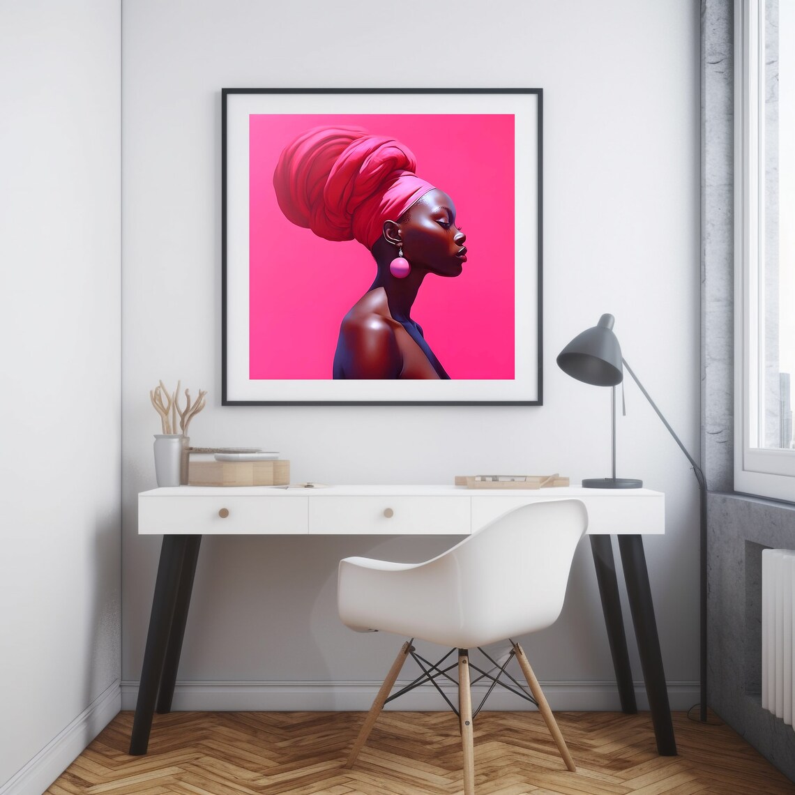 Black Woman Portrait Art Print: Feminine Power, Pink Backdrop (digital ...