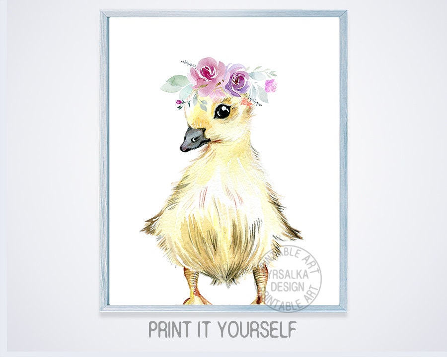 Floral Duck Wall Art DIGITAL Crown Animal Print Farm | Etsy