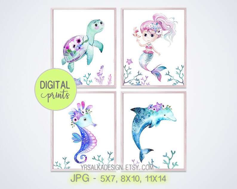 Under the Sea Print Ocean Nursery Decor Girl Wall Art Etsy