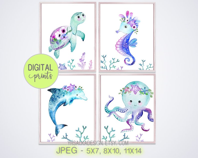 Under the sea print Ocean nursery decor Girl wall art Etsy