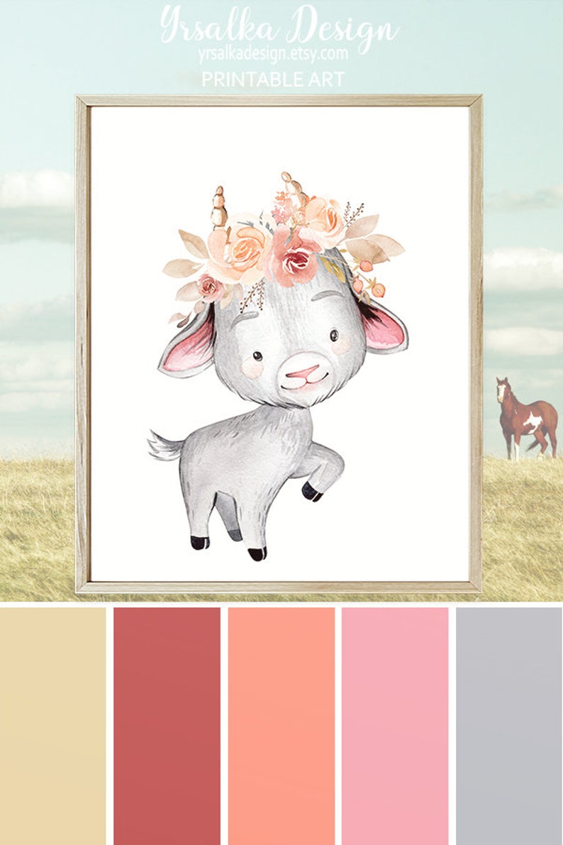 Baby Goat Print Farm Animal Wall Art Farmhouse Nursery Decor Etsy
