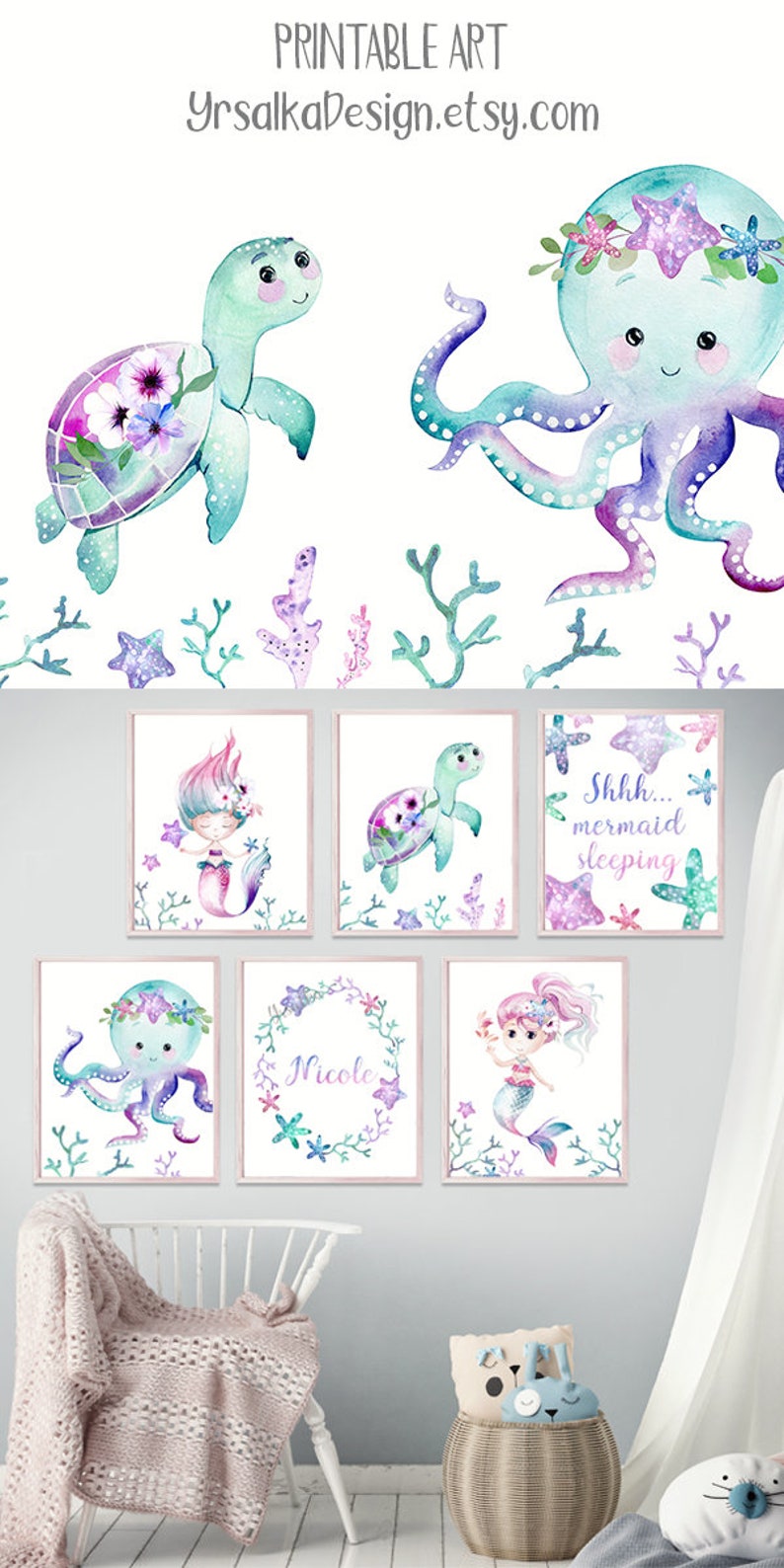 Ocean Nursery Decor Girl Nautical Art Personalized Baby Girl Etsy