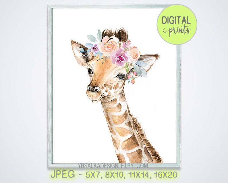 Giraffe Wall Art Nursery Wall Art Safari Animal Print Girl Etsy