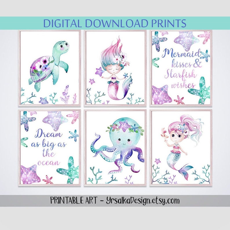 Mermaid Nursery Decor Under The Sea Girl Room Wall Art Etsy