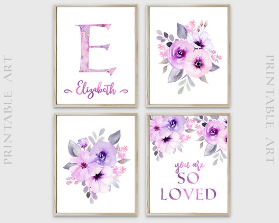 Pink Lilac Nursery Print, Floral Printable Nursery Art, You are loved print, Nursery Wall Decor, Girls Room Decor, Nursery Name Art, DIGITAL