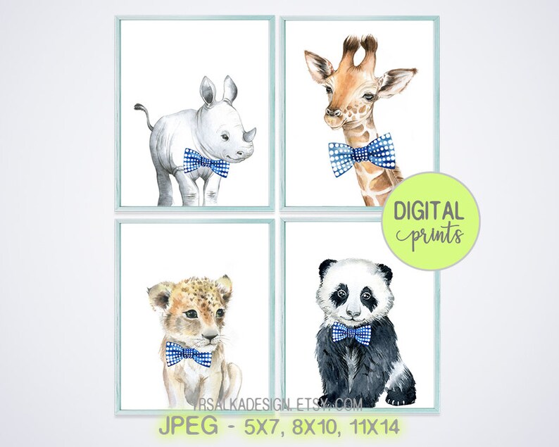 Animal Print Set 6 Nursery Wall Art Safari Animals With Navy Etsy